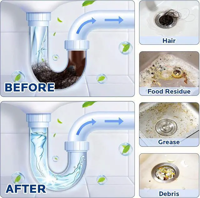 Alt view image 4 of 7 - Drain Clog Remover Powder Kit for Kitchen Bathroom Sink Drains 400g | 4 Pack Powerful Unclogging Sink Drain Cleaner, Breaks Down Grease, Hair & Soap Scum, Restore Drain Flow