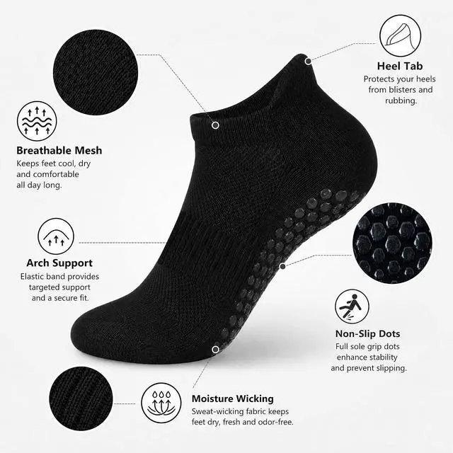 Alt view image 3 of 5 - Pilates Socks with Grips for Women Non Slip Grip Socks for Barre, Ballet, Barefoot, Anti Skid Ankle Yoga Socks