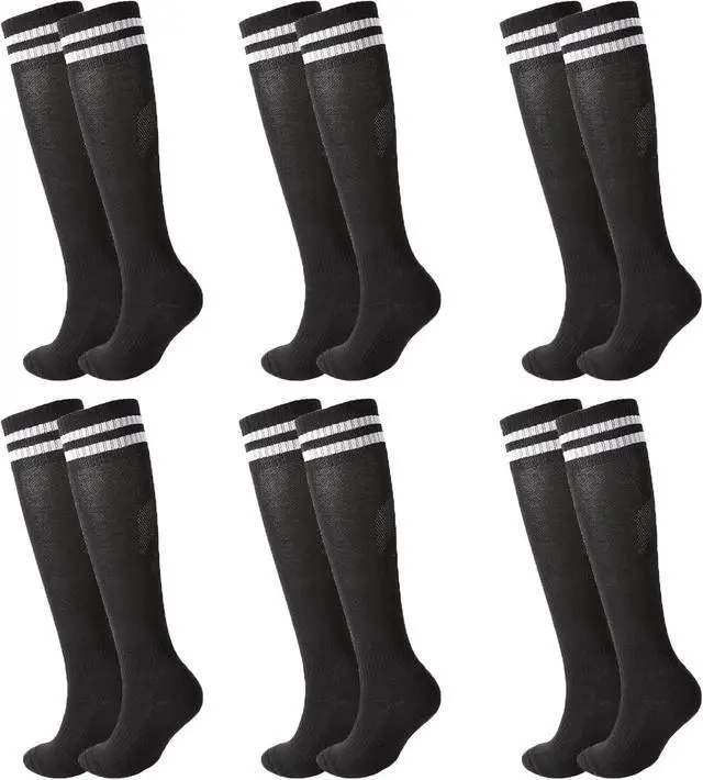 Main image of 6 Pairs Kids Soccer Socks Stretchy Knee High Tube Football Athletic Team Socks for Boys Girls (4-12 Years Old)