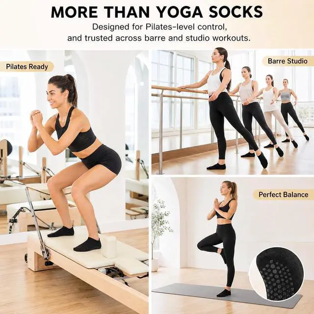 Alt view image 5 of 5 - Pilates Socks with Grips for Women Non Slip Grip Socks for Barre, Ballet, Barefoot, Anti Skid Ankle Yoga Socks