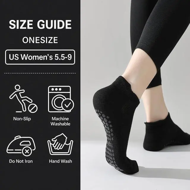 Alt view image 4 of 5 - Pilates Socks with Grips for Women Non Slip Grip Socks for Barre, Ballet, Barefoot, Anti Skid Ankle Yoga Socks