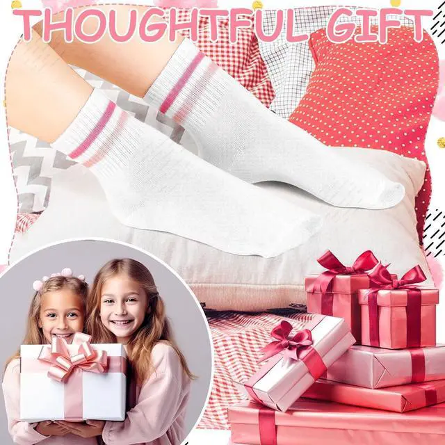 Alt view image 5 of 7 - Jspupifip 6 Pairs of Kids Athletic Socks, Crew Athletic Socks for Girls | Hearts Stripes Combed Cotton Socks with High Ribbed Top Cuffs, Kids Girls and Boys to Little Kids 8-10 Years Old