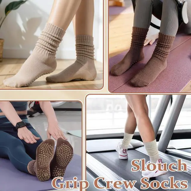 Alt view image 2 of 7 - 3/4/5 Pairs Slouchy Pilates Socks with Grips | Scrunch Socks for Women Grippy Sock Stacked Slouch Sock for Women
