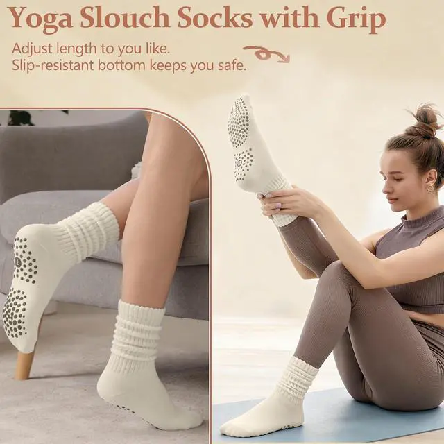 Alt view image 5 of 7 - 3/4/5 Pairs Slouchy Pilates Socks with Grips | Scrunch Socks for Women Grippy Sock Stacked Slouch Sock for Women
