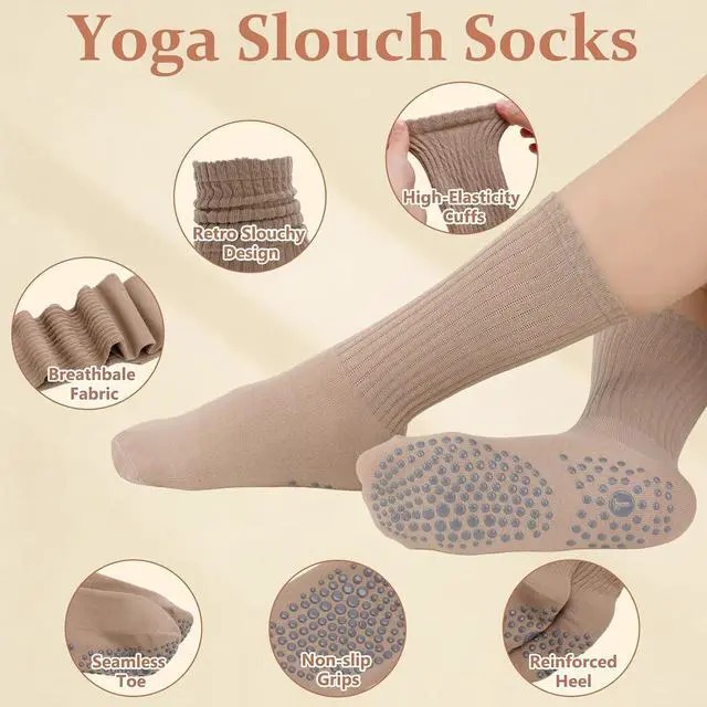 Alt view image 4 of 7 - 3/4/5 Pairs Slouchy Pilates Socks with Grips | Scrunch Socks for Women Grippy Sock Stacked Slouch Sock for Women