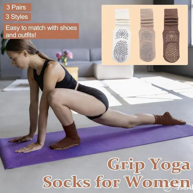 Alt view image 6 of 7 - 3/4/5 Pairs Slouchy Pilates Socks with Grips | Scrunch Socks for Women Grippy Sock Stacked Slouch Sock for Women