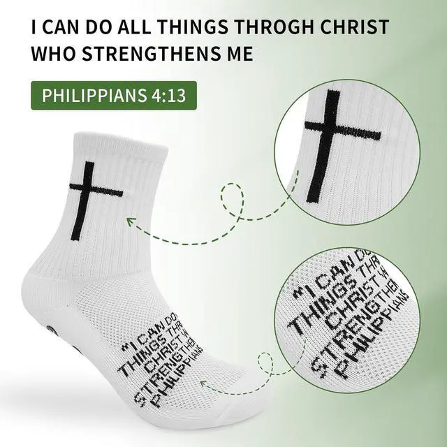 Alt view image 2 of 6 - Youth Grip Soccer Socks with Cross - Anti-Slip Grips Kids Socks with Bible for US 5-10