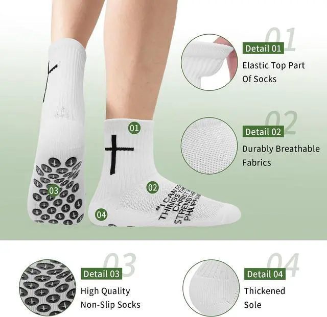 Alt view image 3 of 6 - Youth Grip Soccer Socks with Cross - Anti-Slip Grips Kids Socks with Bible for US 5-10