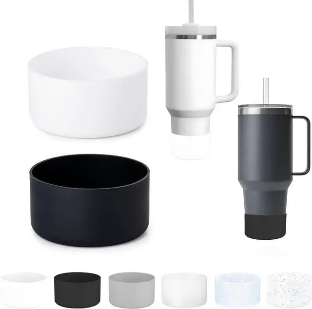 Main image of 2Pcs Silicone Bumper Boot for Stanley Quencher Adventure 40oz Tumbler With Handle & Stanley IceFlow 20oz 30oz,Anti-Slip Bottom Sleeve(Black+White)
