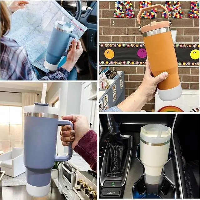 Alt view image 6 of 6 - 2Pcs Silicone Bumper Boot for Stanley Quencher Adventure 40oz Tumbler With Handle & Stanley IceFlow 20oz 30oz,Anti-Slip Bottom Sleeve(Black+White)