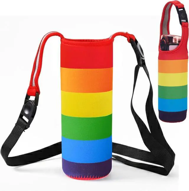 Main image of Rainbow Neoprene Bottle Holder, Adjustable Crossbody Bottle Pouch | Lightweight soft neoprene, multi carrying ways, fits most water bottles, suitable for gym, hiking, travel
