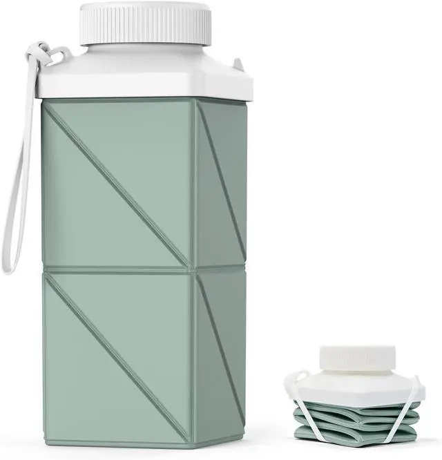 Main image of Collapsible Water Bottles 17.4oz(516ML), 2nd Generation Leakproof BPA-Free Travel Water Bottle,Lightweight Reusable Water bottle, Portable for Travel Cycling Gym Camping,Sage Green, 1 Pack