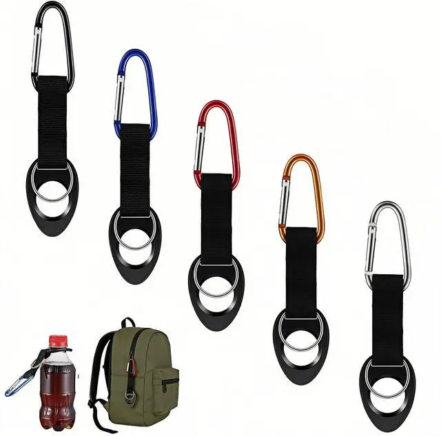 Main image of Multi-functional Durable Silicone Water Bottle Holder with Carabiner Clip & Key Ring, Fits 12-25 oz Bottles, Elastic Strap for Hiking, Camping, Cycling, Travel, Outdoor Gear (5-Pack Assorted Colors)