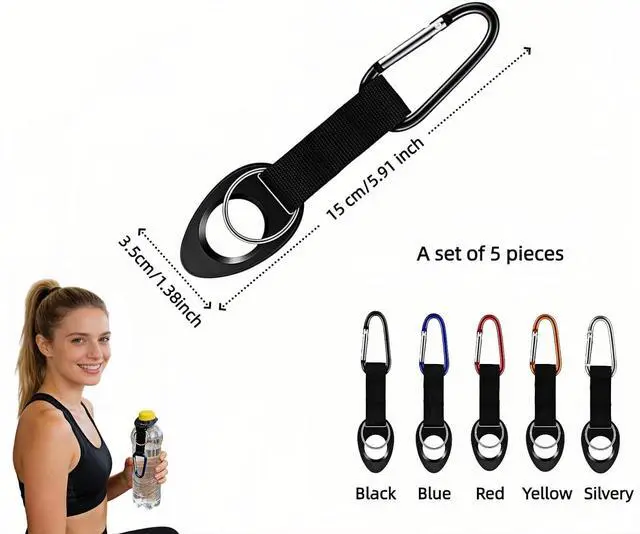 Alt view image 3 of 7 - Multi-functional Durable Silicone Water Bottle Holder with Carabiner Clip & Key Ring, Fits 12-25 oz Bottles, Elastic Strap for Hiking, Camping, Cycling, Travel, Outdoor Gear (5-Pack Assorted Colors)