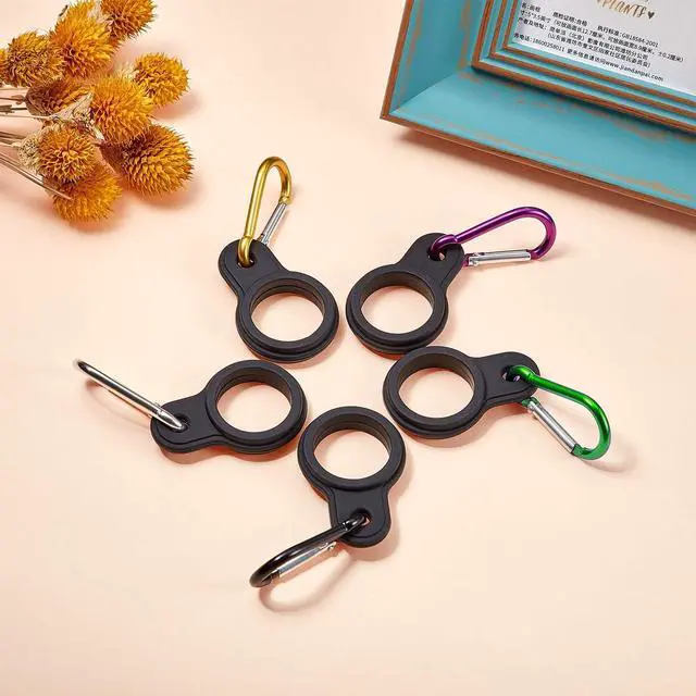 Alt view image 7 of 7 - Boao 5 Sets Silicone Water Bottle Carrier with Keychain Clip Key Ring Clip for Outdoor Activities or Daily Use (Black, Silver, Yellow, Purple and Green)