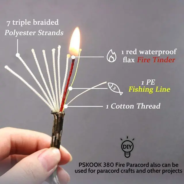 Alt view image 2 of 6 - PSKOOK Survival Paracord Parachute Fire Cord Survival Ropes Red Tinder Cord PE Fishing Line Cotton Thread 7 Strands Outdoor 20, 25, 100 Feet