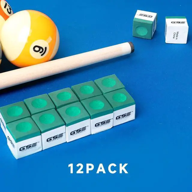 Alt view image 3 of 7 - GSE 12-Pack Billiard Pool Cue Chalks for Home/Tournament Use, Green | Low Dust, Anti-Miscue, Enhanced Spin & Control, Portable Storage Box Packaged, Billiard Pool Table Accessories