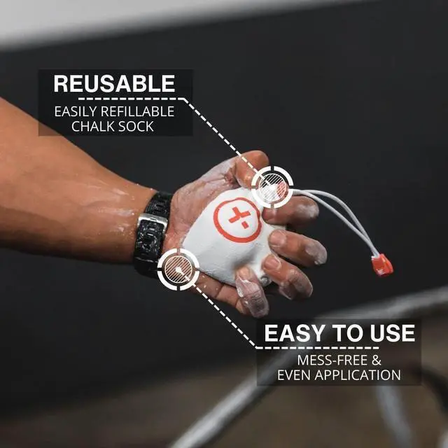 Alt view image 3 of 7 - Chalk Sock 2 oz - Premium Refillable Chalk Ball - Made in USA - Performance Grade Grip Enhancer for Weightlifting, Rock Climbing, Gymnastics, Disc Golf and More