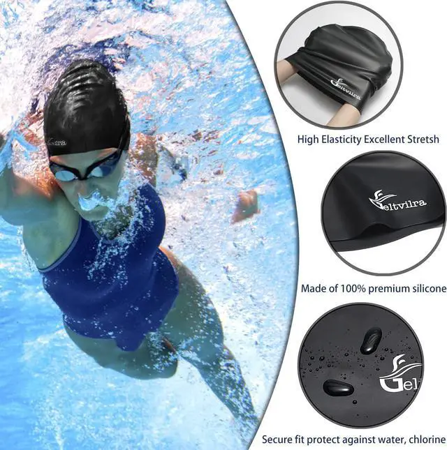 Alt view image 2 of 6 - Waterproof Extra Large Silicone Swimming Caps Turban for Black Women Girls Men with Long Hair Braids Dreadlocks to Keep Hair Dry