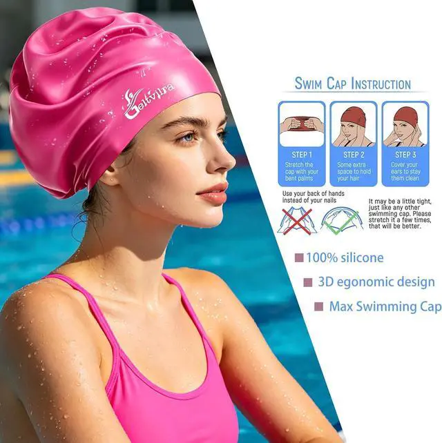 Alt view image 4 of 6 - Waterproof Extra Large Silicone Swimming Caps Turban for Black Women Girls Men with Long Hair Braids Dreadlocks to Keep Hair Dry