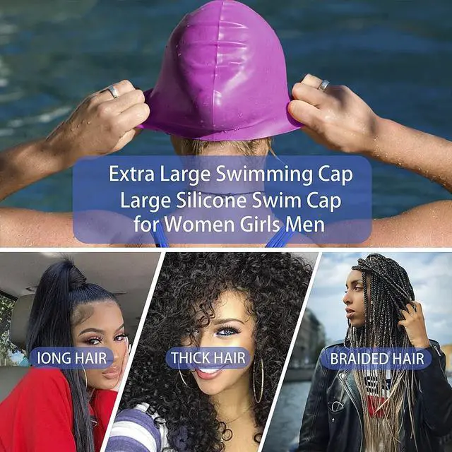 Alt view image 3 of 6 - Waterproof Extra Large Silicone Swimming Caps Turban for Black Women Girls Men with Long Hair Braids Dreadlocks to Keep Hair Dry