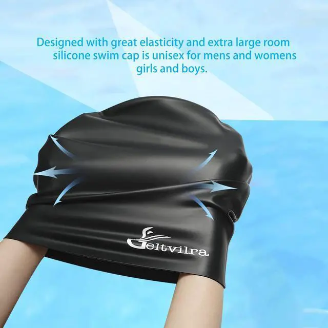 Alt view image 5 of 6 - Waterproof Extra Large Silicone Swimming Caps Turban for Black Women Girls Men with Long Hair Braids Dreadlocks to Keep Hair Dry