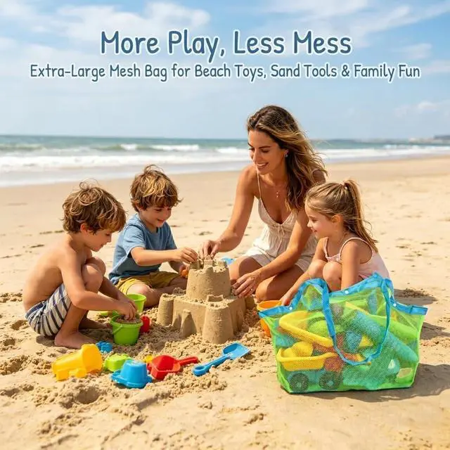 Alt view image 3 of 7 - SupMLC Mesh Extra Large Beach Bags and Totes - Holds Toys, Towels, Sand Away - For Children's Toys, Market, Grocery, Picnic
