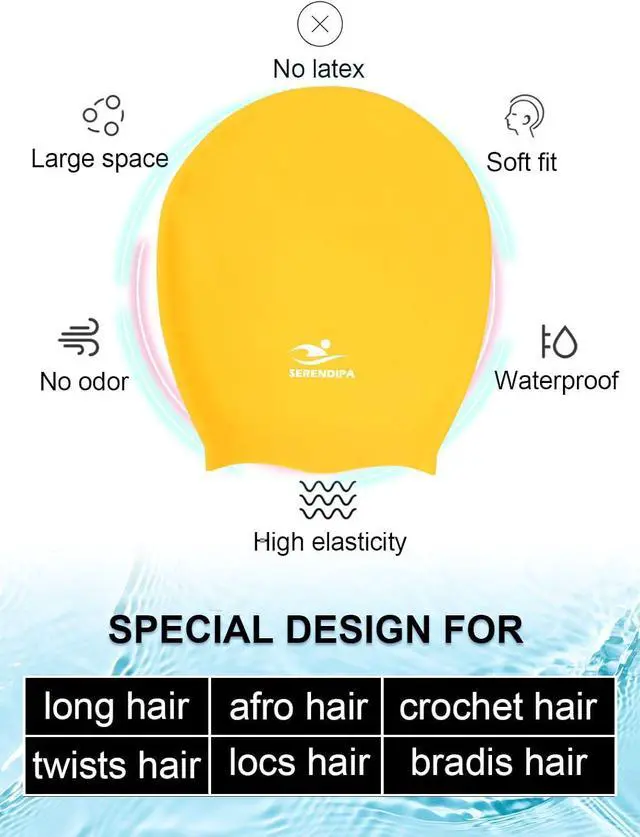 Alt view image 5 of 7 - Swim Cap for Braids, Long Hair, Women Girl, Extra Large Waterproof Silicone | Adult, Waterproof, Ladies, Locs, Dreadlocks, Dreads, Wig, Afro, Curly, Thick, XL, Big Head Cap, No Leak, Keep Hair Dry