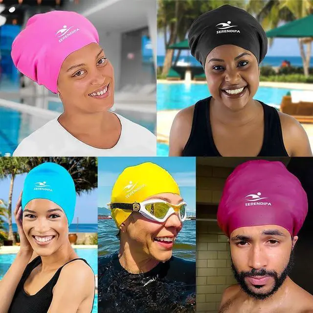 Alt view image 7 of 7 - Swim Cap for Braids, Long Hair, Women Girl, Extra Large Waterproof Silicone | Adult, Waterproof, Ladies, Locs, Dreadlocks, Dreads, Wig, Afro, Curly, Thick, XL, Big Head Cap, No Leak, Keep Hair Dry