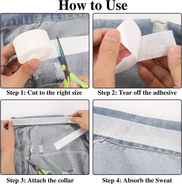 Alt view image 5 of 7 - 2 Roll Disposable Collar Hat Protector Sweat Pads for Men Women | Self-adhesive Collar Stays, Shirt Collar Protector, Comfortable Neck Tapes Collar Sweat Pads Shirt