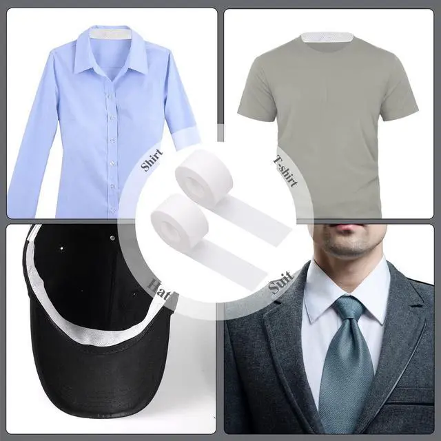 Alt view image 7 of 7 - 2 Roll Disposable Collar Hat Protector Sweat Pads for Men Women | Self-adhesive Collar Stays, Shirt Collar Protector, Comfortable Neck Tapes Collar Sweat Pads Shirt