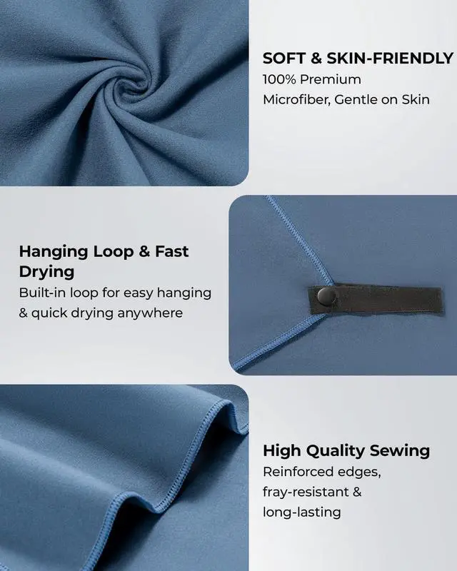 Alt view image 3 of 7 - Quick Dry Microfiber Towel Travel, Beach & Camping Towels. Fast Drying, Super Absorbent & Ultra Compact for Travel, Bath, Gym, Swimming, 1 Pack, 48''x24'' Navy Blue
