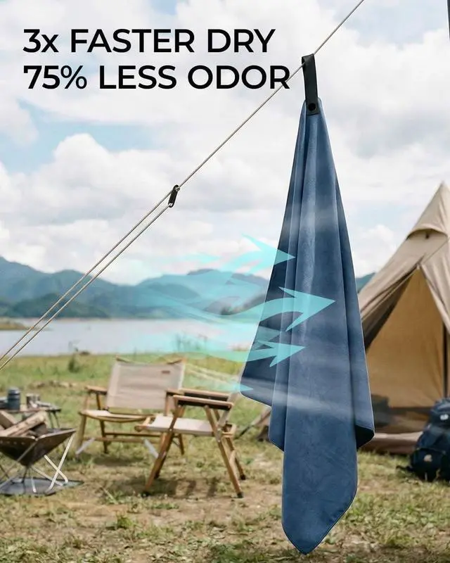 Alt view image 5 of 7 - Quick Dry Microfiber Towel Travel, Beach & Camping Towels. Fast Drying, Super Absorbent & Ultra Compact for Travel, Bath, Gym, Swimming, 1 Pack, 48''x24'' Navy Blue