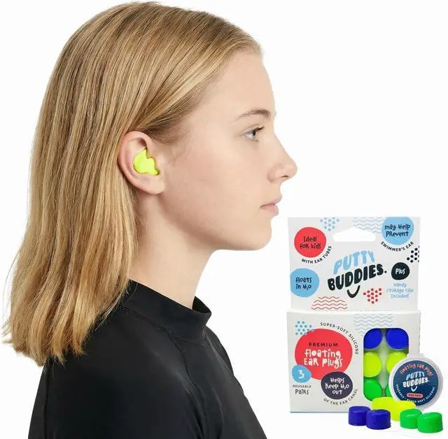 Main image of Earvolution Floating Putty Buddies Swim Earplugs - Doctor-Invented, Made in USA, Moldable Premium Silicone Plugs Help Prevent Swimmer's Ear, 3 Pair Pack - Blue/Yellow/Green