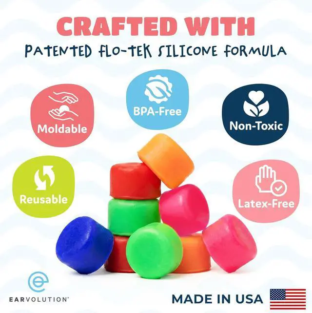 Alt view image 4 of 6 - Earvolution Floating Putty Buddies Swim Earplugs - Doctor-Invented, Made in USA, Moldable Premium Silicone Plugs Help Prevent Swimmer's Ear, 3 Pair Pack - Blue/Yellow/Green