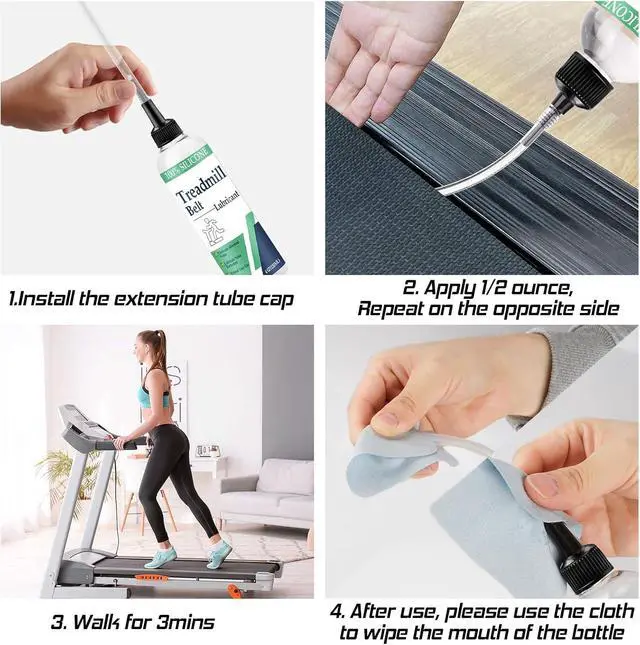 Alt view image 5 of 6 - 100% Silicone Treadmill Lubricant for Belt, 4 Oz Treadmill Oil Belt Lubricant, Reduce Friction Lubricant with Tubes and 5 Cloths for Nearly All Types of Treadmills (1)