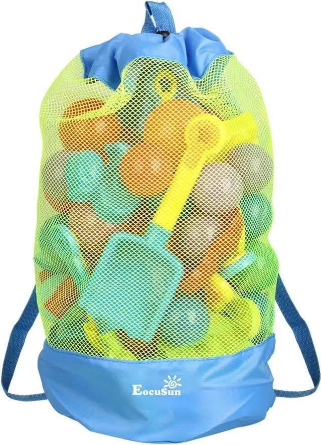 Main image of EocuSun Large Mesh Beach Bag Tote Durable Sand Away Drawstring Beach Backpack Swim and Pool Toys Balls Storage Bags Packs, Stay Away from Sand and Water, Toy Not Included