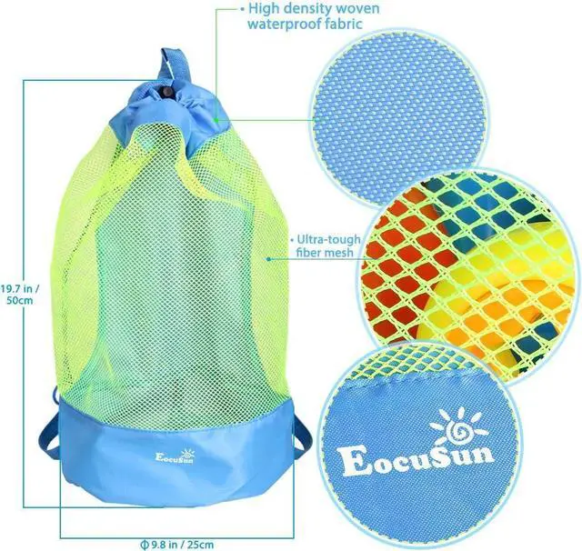 Alt view image 2 of 7 - EocuSun Large Mesh Beach Bag Tote Durable Sand Away Drawstring Beach Backpack Swim and Pool Toys Balls Storage Bags Packs, Stay Away from Sand and Water, Toy Not Included