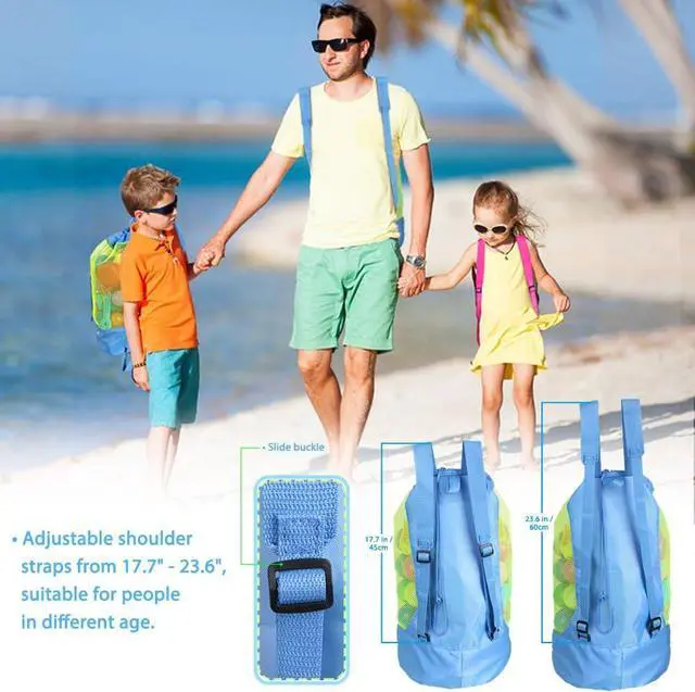 Alt view image 3 of 7 - EocuSun Large Mesh Beach Bag Tote Durable Sand Away Drawstring Beach Backpack Swim and Pool Toys Balls Storage Bags Packs, Stay Away from Sand and Water, Toy Not Included