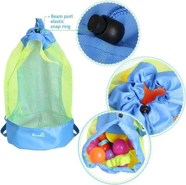 Alt view image 5 of 7 - EocuSun Large Mesh Beach Bag Tote Durable Sand Away Drawstring Beach Backpack Swim and Pool Toys Balls Storage Bags Packs, Stay Away from Sand and Water, Toy Not Included