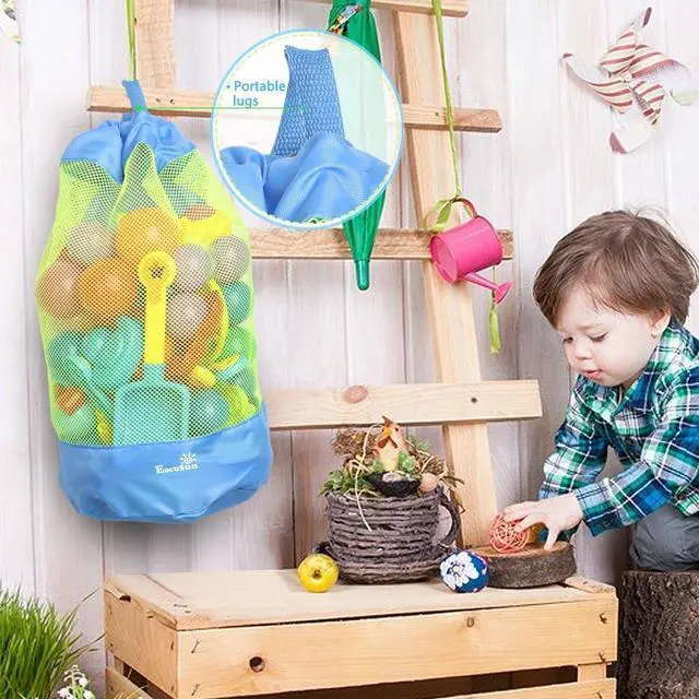 Alt view image 6 of 7 - EocuSun Large Mesh Beach Bag Tote Durable Sand Away Drawstring Beach Backpack Swim and Pool Toys Balls Storage Bags Packs, Stay Away from Sand and Water, Toy Not Included