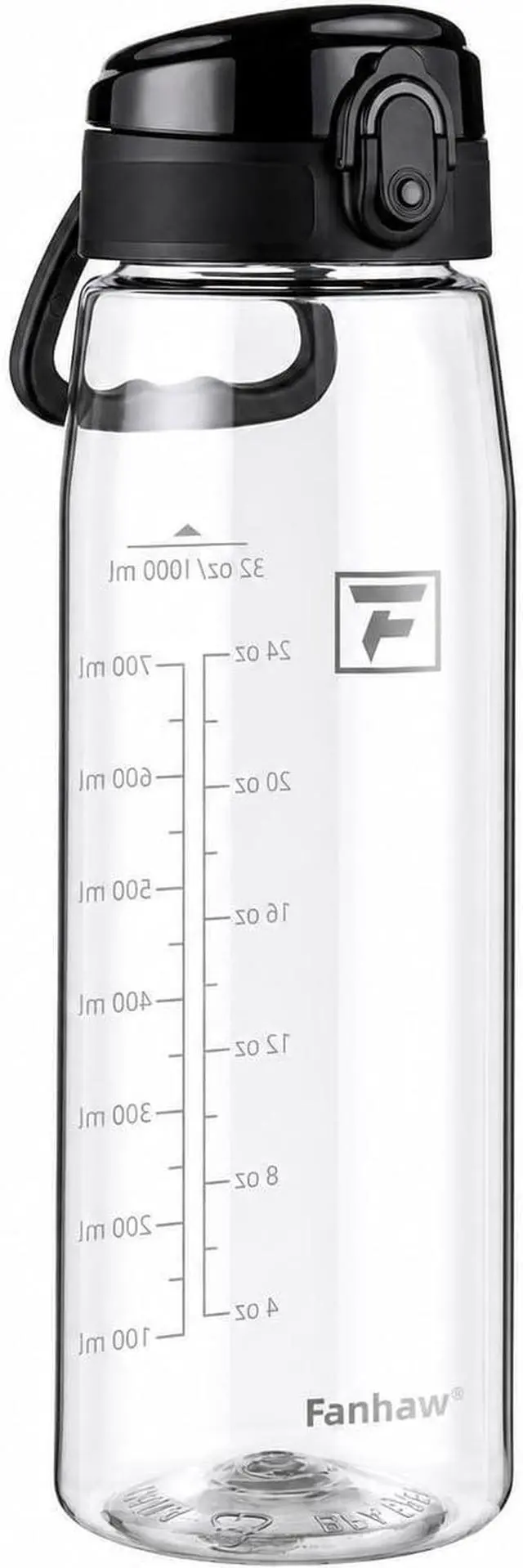 Main image of Fanhaw 32 oz Clear Plastic Water Bottle, BPA Free Leakproof Tritan Sports Water Bottle with Chug Lid, Wide Mouth Reusable Bottle for Gym, Travel, School & Office (Clear & Black)