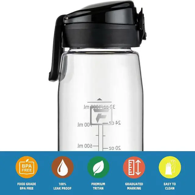 Alt view image 3 of 7 - Fanhaw 32 oz Clear Plastic Water Bottle, BPA Free Leakproof Tritan Sports Water Bottle with Chug Lid, Wide Mouth Reusable Bottle for Gym, Travel, School & Office (Clear & Black)
