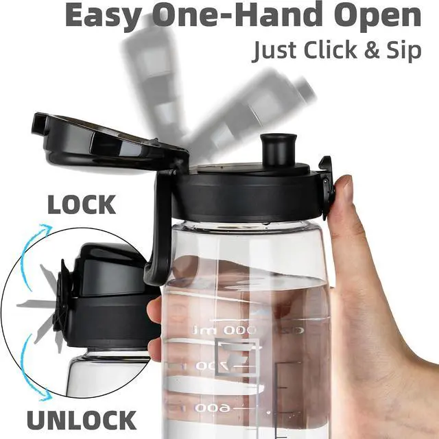 Alt view image 4 of 7 - Fanhaw 32 oz Clear Plastic Water Bottle, BPA Free Leakproof Tritan Sports Water Bottle with Chug Lid, Wide Mouth Reusable Bottle for Gym, Travel, School & Office (Clear & Black)