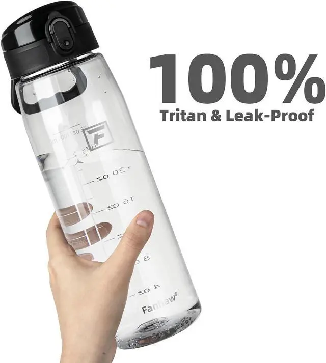 Alt view image 6 of 7 - Fanhaw 32 oz Clear Plastic Water Bottle, BPA Free Leakproof Tritan Sports Water Bottle with Chug Lid, Wide Mouth Reusable Bottle for Gym, Travel, School & Office (Clear & Black)