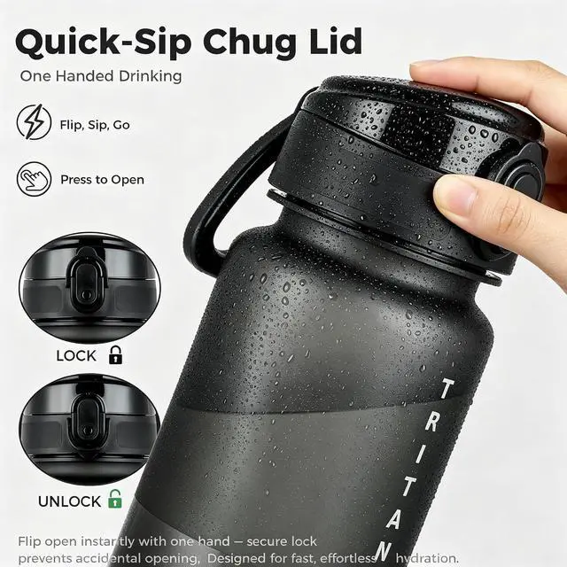 Alt view image 7 of 7 - 32oz Clear Tritan Water Bottle with Chug Lid | Frosted & BPA-Free, Leakproof, Wide Mouth, Portable Sports Water Bottle for Gym, Office, Travel, OutdoorBlack