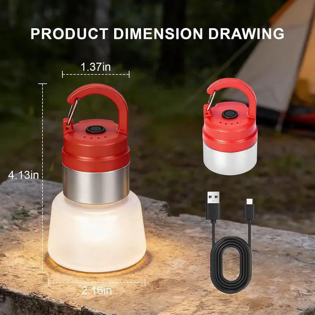 Alt view image 2 of 7 - Portable LED Camping Light with Hanging Hook Clip, Rechargeable Battery Lantern for Outdoor Camping, Hiking, Emergency Power Outages (red)