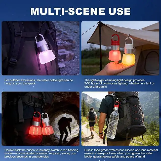 Alt view image 5 of 7 - Portable LED Camping Light with Hanging Hook Clip, Rechargeable Battery Lantern for Outdoor Camping, Hiking, Emergency Power Outages (red)