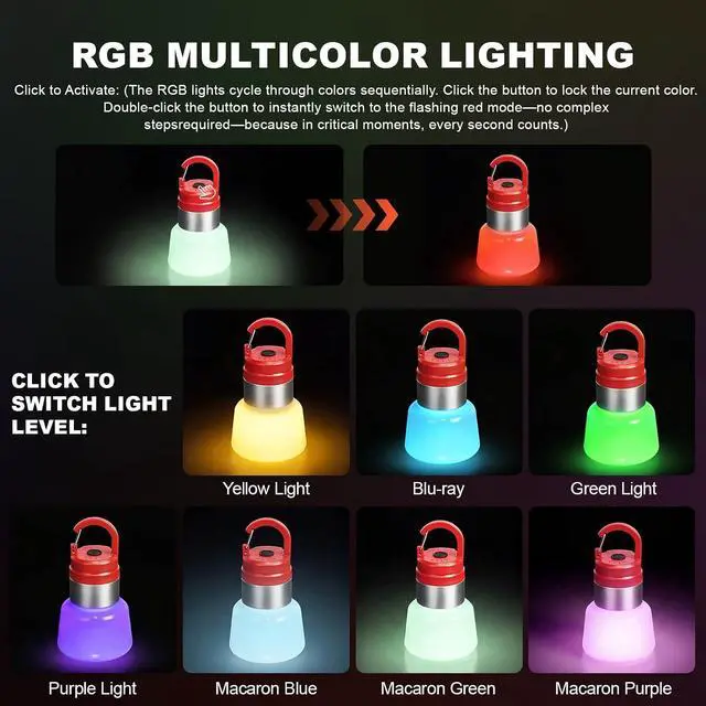 Alt view image 6 of 7 - Portable LED Camping Light with Hanging Hook Clip, Rechargeable Battery Lantern for Outdoor Camping, Hiking, Emergency Power Outages (red)