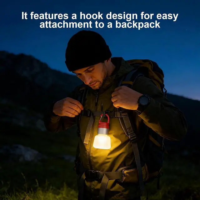 Alt view image 7 of 7 - Portable LED Camping Light with Hanging Hook Clip, Rechargeable Battery Lantern for Outdoor Camping, Hiking, Emergency Power Outages (red)